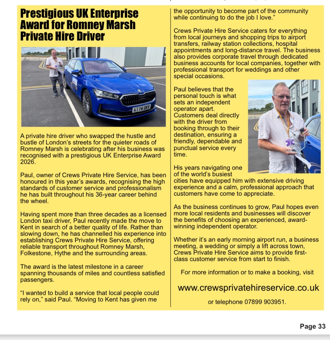 Winner small image - Crews Private Hire Service